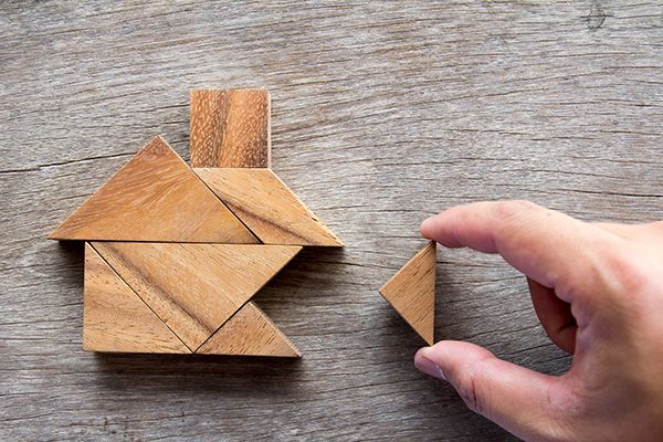 A house made of wooden blocks